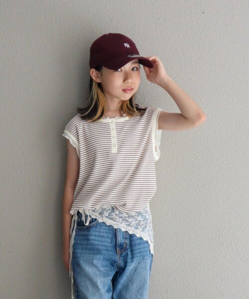 CIAOPANIC TYPY（チャオパニックティピー）の「【KIDS】シアーフリル切替リブボーダーヘンリータンク《ZOZO限定》（タンクトップ・キッズ・ブルー/ブラウン・150/110/130）」の3枚目の写真