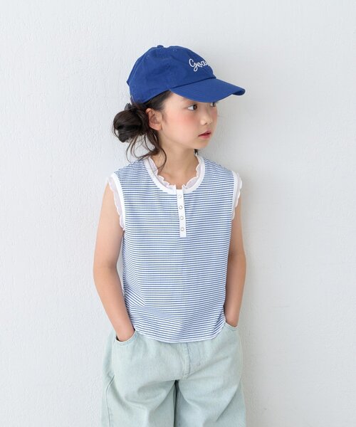 CIAOPANIC TYPY(チャオパニックティピー)の「【KIDS】シアーフリル切替リブボーダーヘンリータンク(ZOZO限定)(タンクトップ・キッズ・ブルー/ブラウン・150/110/130)」の3枚目の写真