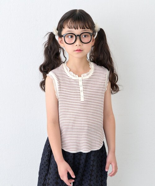 CIAOPANIC TYPY(チャオパニックティピー)の「【KIDS】シアーフリル切替リブボーダーヘンリータンク(ZOZO限定)(タンクトップ・キッズ・ブルー/ブラウン・150/110/130)」の5枚目の写真