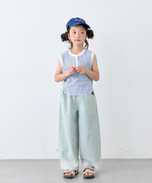 CIAOPANIC TYPY(チャオパニックティピー)の「【KIDS】シアーフリル切替リブボーダーヘンリータンク(ZOZO限定)(タンクトップ・キッズ・ブルー/ブラウン・150/110/130)」の7枚目の写真