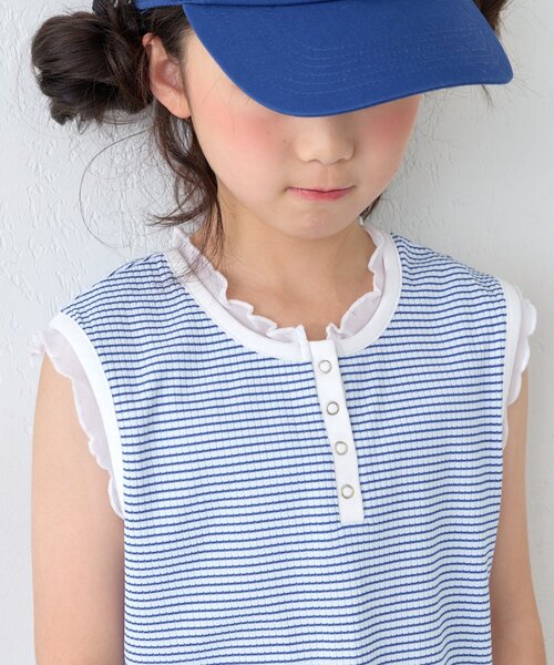 CIAOPANIC TYPY(チャオパニックティピー)の「【KIDS】シアーフリル切替リブボーダーヘンリータンク(ZOZO限定)(タンクトップ・キッズ・ブルー/ブラウン・150/110/130)」の10枚目の写真