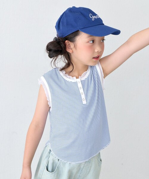 CIAOPANIC TYPY(チャオパニックティピー)の「【KIDS】シアーフリル切替リブボーダーヘンリータンク(ZOZO限定)(タンクトップ・キッズ・ブルー/ブラウン・150/110/130)」の11枚目の写真
