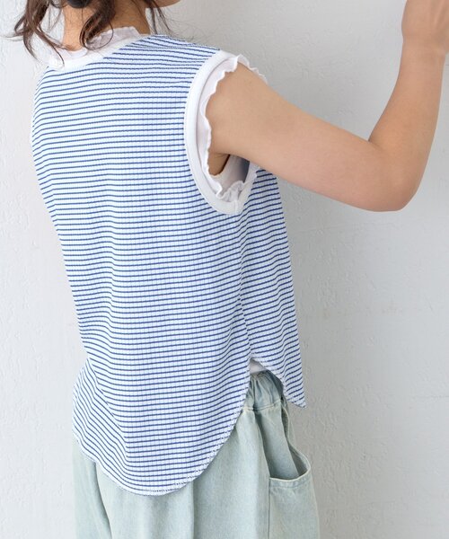 CIAOPANIC TYPY(チャオパニックティピー)の「【KIDS】シアーフリル切替リブボーダーヘンリータンク(ZOZO限定)(タンクトップ・キッズ・ブルー/ブラウン・150/110/130)」の13枚目の写真