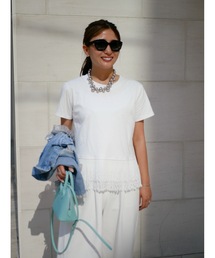 カットワークレースドッキングTシャツ