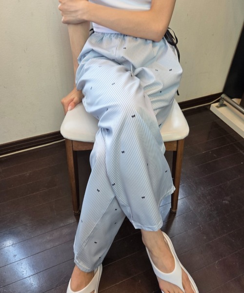 Loco Ocean(ロコオーシャン)の「【ブルー】リボン刺繍ストライプダブルウエストワイドパンツ / フレンチガーリー / マリンスタイル(その他パンツ・レディース・ブルー・FREE)」の18枚目の写真