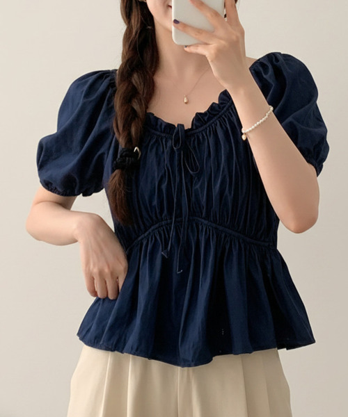VIVID LADY(ビビッドレディー)の「オフショルダー ペプラム半袖ブラウス(シャツ/ブラウス・レディース・ネイビー/ライトブルー・FREE)」の10枚目の写真