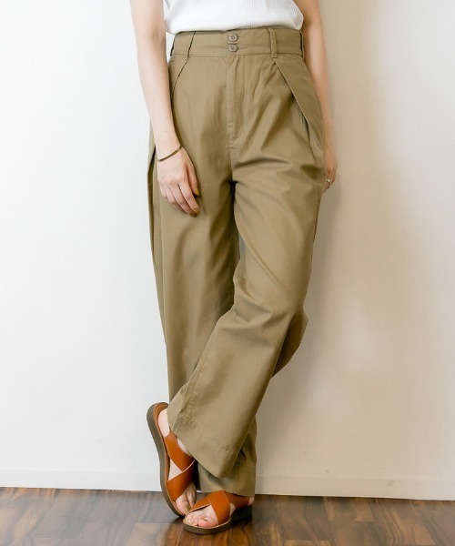 MARAI(マーライ)の「ビッグタック ワイドツイルパンツ(その他パンツ・レディース・ベージュ/ブラック/カーキ・4L/L/LL/M/3L)」の1枚目の写真