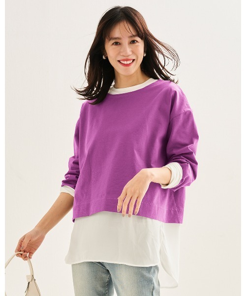 DoCLASSE( ドゥクラッセ)の「高密度シルコットン・抜け感T/コンパクト丈(Tシャツ/カットソー・レディース・ピーコックグリーン系/ピンク/モカ/オフホワイト/ブラック・LL/M/L)」の5枚目の写真