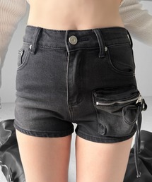 【 2color / 3size 】リボンストリングカーゴポケットデニムショートパンツ/ribbon string cargo pocket denim short pants