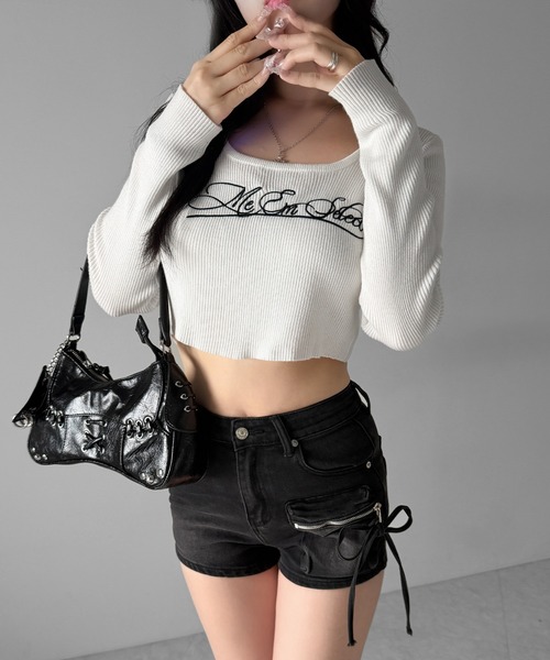 me+em select（ミームセレクト）の「【 ２color ／ ３size 】リボンストリングカーゴポケットデニムショートパンツ／ribbon string cargo pocket denim short pants（デニムパンツ・レディース・ブラック/ブルー・LARGE/SMALL/MEDIUM）」の15枚目の写真