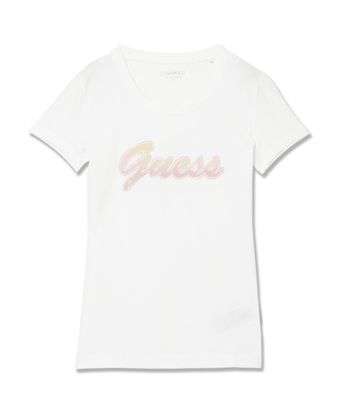 Guess(ゲス)の「DEGRADE Paillettes Logo Tee Tシャツ ロゴTシャツ 半袖(Tシャツ/カットソー・レディース・ホワイト/ブラック・X-SMALL/SMALL/MEDIUM/LARGE)」の1枚目の写真