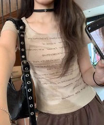 グランジ レタリングロゴプリント タイトピチTシャツ