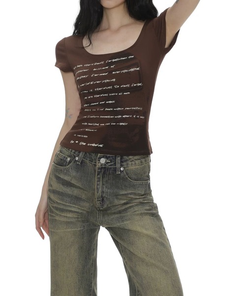 MAISON DE THERESE(メゾン ド テレーズ)の「グランジ レタリングロゴプリント タイトピチTシャツ(Tシャツ/カットソー・レディース・Beige/BROWN・M)」の19枚目の写真