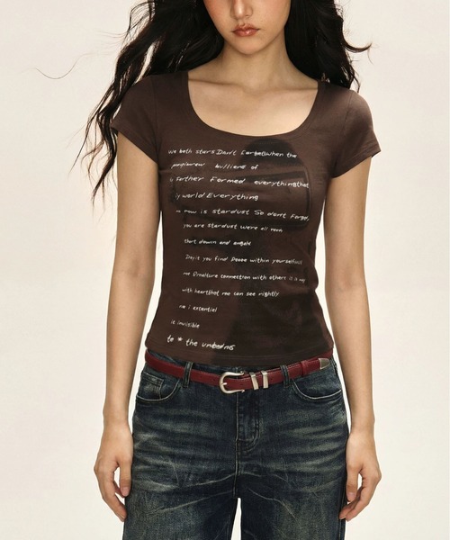MAISON DE THERESE(メゾン ド テレーズ)の「グランジ レタリングロゴプリント タイトピチTシャツ(Tシャツ/カットソー・レディース・Beige/BROWN・M)」の20枚目の写真