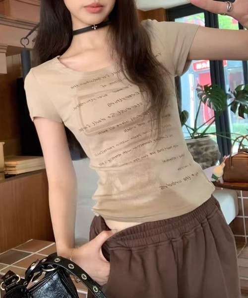 MAISON DE THERESE(メゾン ド テレーズ)の「グランジ レタリングロゴプリント タイトピチTシャツ(Tシャツ/カットソー・レディース・Beige/BROWN・M)」の10枚目の写真