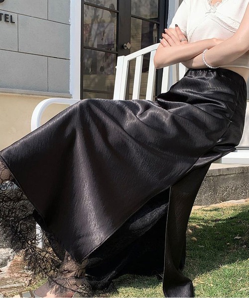 MAISON DE THERESE（メゾン ド テレーズ）の「Aラインスカート　サテンレース切り替え　スカート（スカート・レディース・アイボリー/Black・M）」の7枚目の写真