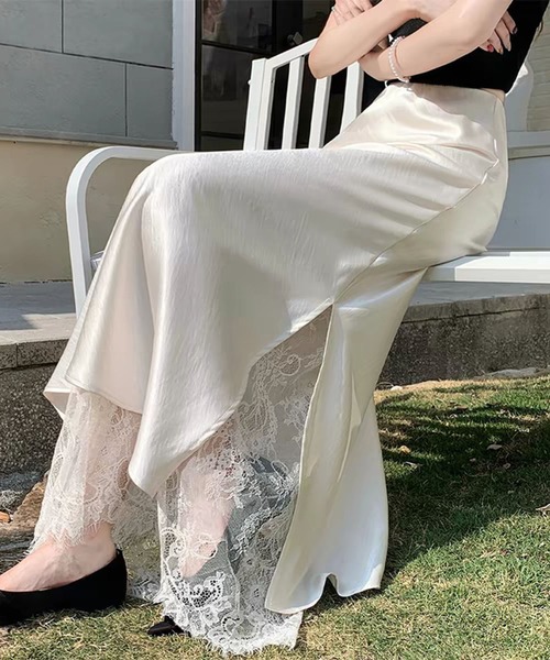 MAISON DE THERESE（メゾン ド テレーズ）の「Aラインスカート　サテンレース切り替え　スカート（スカート・レディース・アイボリー/Black・M）」の17枚目の写真