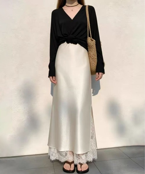 MAISON DE THERESE（メゾン ド テレーズ）の「Aラインスカート　サテンレース切り替え　スカート（スカート・レディース・アイボリー/Black・M）」の9枚目の写真