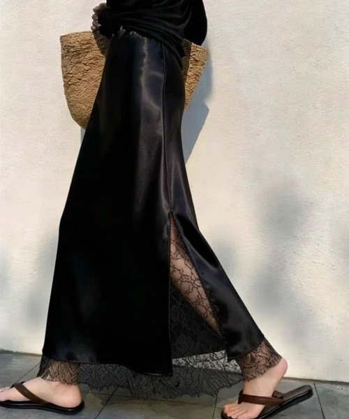 MAISON DE THERESE（メゾン ド テレーズ）の「Aラインスカート　サテンレース切り替え　スカート（スカート・レディース・アイボリー/Black・M）」の5枚目の写真