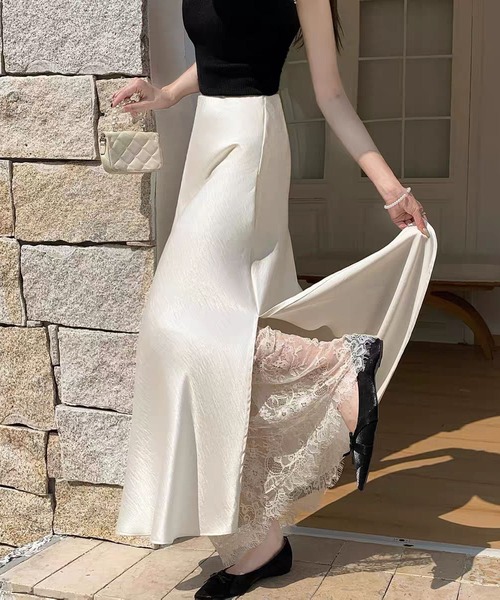 MAISON DE THERESE（メゾン ド テレーズ）の「Aラインスカート　サテンレース切り替え　スカート（スカート・レディース・アイボリー/Black・M）」の18枚目の写真