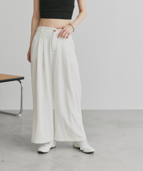 ad thie(アドティエ)の「ダブルタック ドット ワイドパンツ(その他パンツ・レディース・オフホワイト/ブラック・FREE)」の6枚目の写真