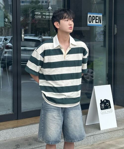 TAILOR STUDIO（テーラースタジオ）の「オックスフォードストライプポロスウェット半袖Tシャツ（ブラック）（ポロシャツ・レディース・その他・FREE）」の9枚目の写真