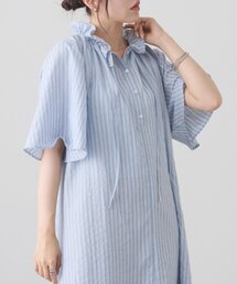 フリルカラーストライプワンピース