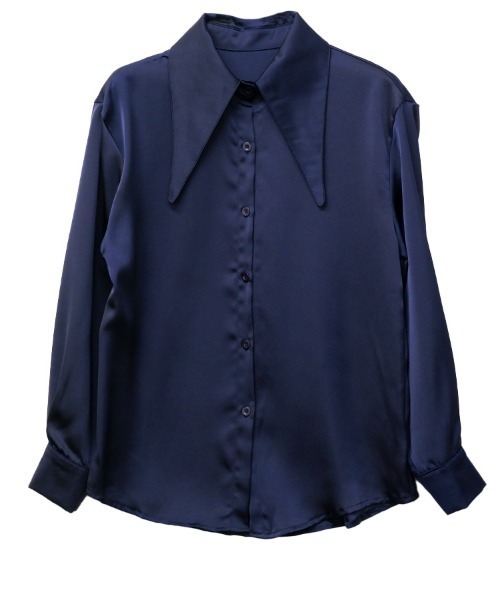 CLOTHY(クロシィ)の「【レトロな襟をモードに更新】ロングカラーデザイン サテンブラウス 秋服(シャツ/ブラウス・レディース・ネイビー/オフホワイト/グレー・FREE)」の6枚目の写真