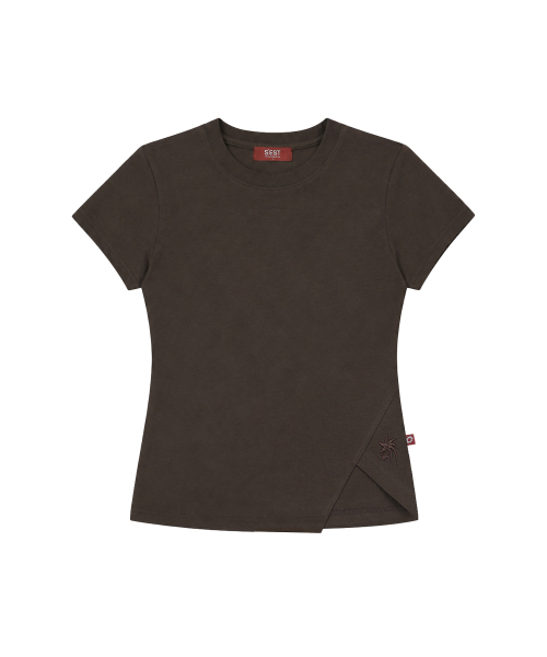 S'EST(エスイーエスティー)の「Side Slit Slim Fit T-shirts Dark Brown(Tシャツ/カットソー・レディース・ダークブラウン・SMALL)」の1枚目の写真