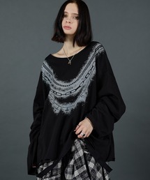 ERAR | 【ERAR】ワイドネックフェイクレイヤードネックレスプリントダメージロンT(Tシャツ/カットソー)
