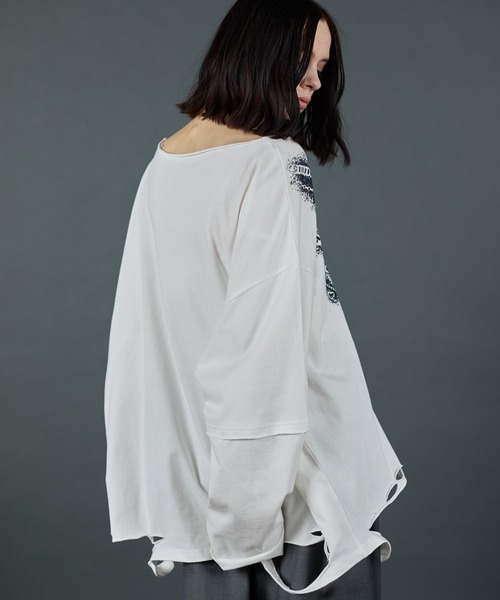ERAR(エラー)の「【ERAR】ワイドネックフェイクレイヤードネックレスプリントダメージロンT(Tシャツ/カットソー・メンズ・ブラック系1/ホワイト系1/ブラック系2・XL/L/M/S)」の11枚目の写真