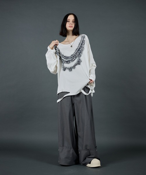ERAR(エラー)の「【ERAR】ワイドネックフェイクレイヤードネックレスプリントダメージロンT(Tシャツ/カットソー・メンズ・ブラック系1/ホワイト系1/ブラック系2・XL/L/M/S)」の12枚目の写真