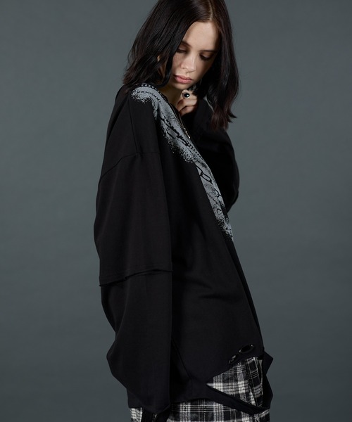 ERAR(エラー)の「【ERAR】ワイドネックフェイクレイヤードネックレスプリントダメージロンT(Tシャツ/カットソー・メンズ・ブラック系1/ホワイト系1/ブラック系2・XL/L/M/S)」の20枚目の写真