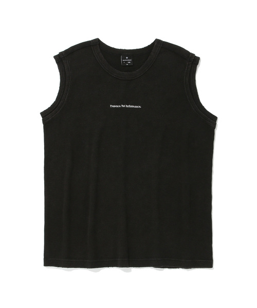 WANGGWAN(ワングァン)の「バインディングダブルレイヤードスリーブレス(Tシャツ/カットソー・メンズ・ブラック・MEDIUM/LARGE)」の1枚目の写真