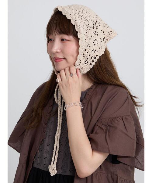 Samansa Mos2（サマンサ モスモス）の「フラワースカラップバブーシュカ（ストール/ショール・レディース・ブラック/ベージュ/ブラウン・F）」の4枚目の写真