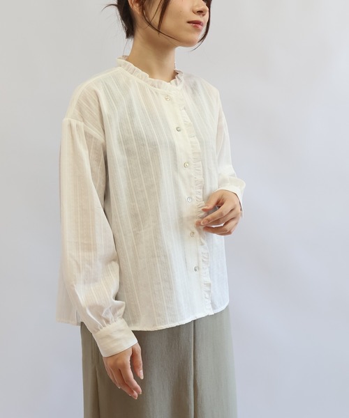 etre relie(エトレリー)の「プチフリルシャドウストライプシャツ(シャツ/ブラウス・レディース・ブルー系その他/ホワイト系その他/ネイビー・MEDIUM)」の12枚目の写真