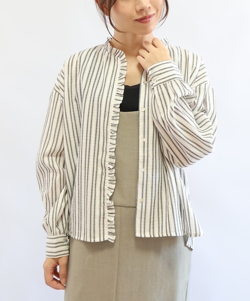 etre relie(エトレリー)の「プチフリルシャドウストライプシャツ(シャツ/ブラウス・レディース・ブルー系その他/ホワイト系その他/ネイビー・MEDIUM)」の19枚目の写真