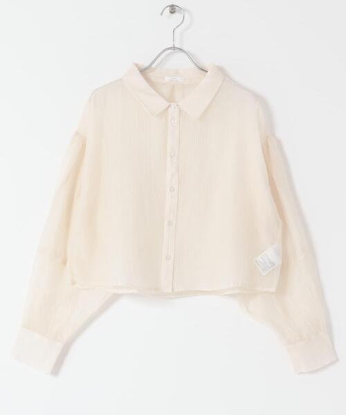 ITEMS URBANRESEARCH（アイテムズ アーバンリサーチ）の「シアークロップドボリュームスリーブシャツ（シャツ/ブラウス・レディース・オフホワイト/オレンジ系その他/ブラック・FREE）」の10枚目の写真