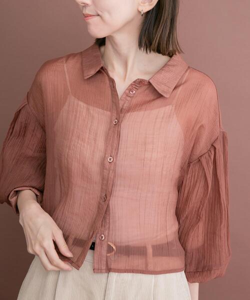 ITEMS URBANRESEARCH（アイテムズ アーバンリサーチ）の「シアークロップドボリュームスリーブシャツ（シャツ/ブラウス・レディース・オフホワイト/オレンジ系その他/ブラック・FREE）」の19枚目の写真