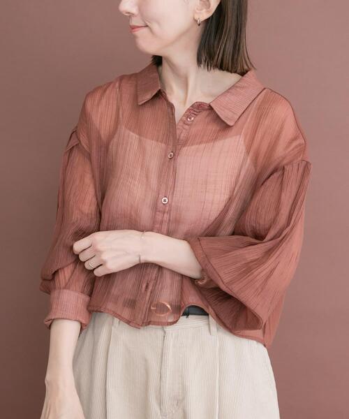 ITEMS URBANRESEARCH（アイテムズ アーバンリサーチ）の「シアークロップドボリュームスリーブシャツ（シャツ/ブラウス・レディース・オフホワイト/オレンジ系その他/ブラック・FREE）」の20枚目の写真