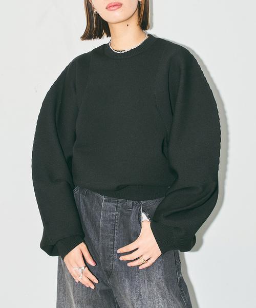 CITYSHOP(シティーショップ)の「VOLUME SLEEVE ニット(ニット/セーター・レディース・ブラック/ブラウン・FREE)」の1枚目の写真
