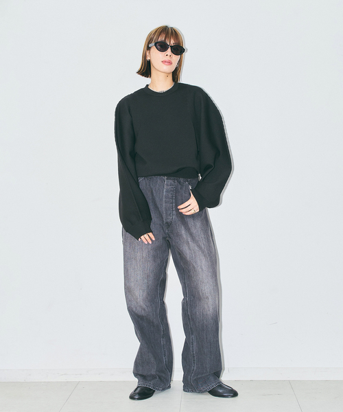 CITYSHOP(シティーショップ)の「VOLUME SLEEVE ニット(ニット/セーター・レディース・ブラック/ブラウン・FREE)」の4枚目の写真
