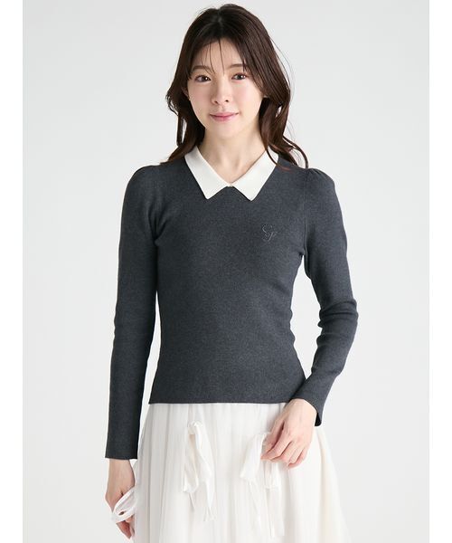 CELFORD(セルフォード)の「【洗える】カシミヤ混衿付きニットプルオーバー(ニット/セーター・レディース・チャコールグレー/ブラック/レッド・36/38)」の1枚目の写真