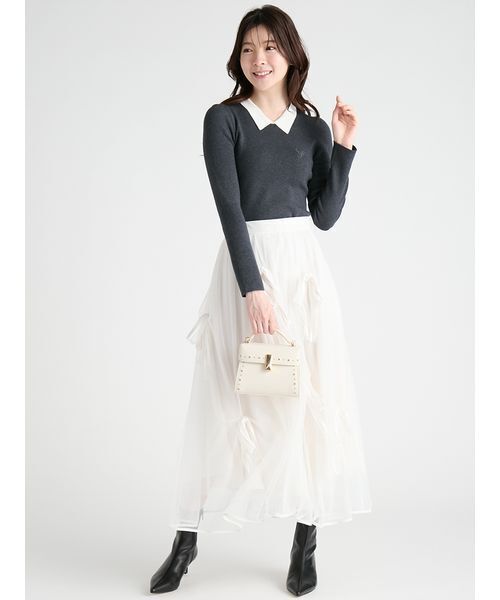 CELFORD(セルフォード)の「【洗える】カシミヤ混衿付きニットプルオーバー(ニット/セーター・レディース・チャコールグレー/ブラック/レッド・36/38)」の4枚目の写真
