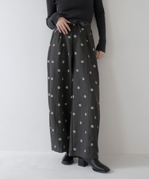 フラワードットリボンベルトワイドパンツ