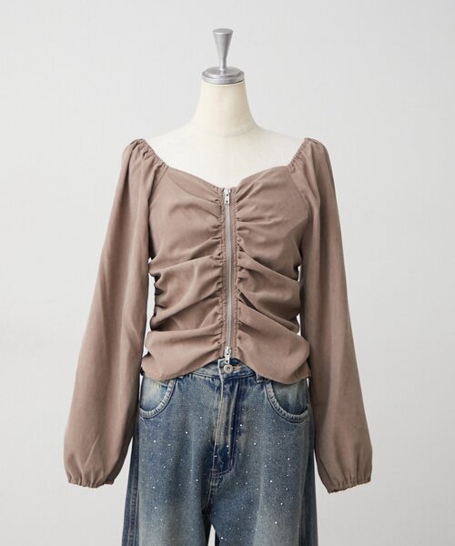 Another Branch olive des olive(アナザーブランチオリーブデオリーブ)の「アソートWジップブラウス(シャツ/ブラウス・レディース・ブラウン系その他/グレイッシュベージュ/モカ/ブラック系その他・FREE)」の2枚目の写真