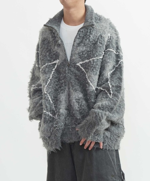 CONVERSE TOKYO(コンバーストウキョウ)の「STAR★ ALLOVER STITCH ZIP-UP KNIT CARDIGAN(ニット/セーター・レディース・グレー/サックスブルー・SMALL/MEDIUM)」の1枚目の写真