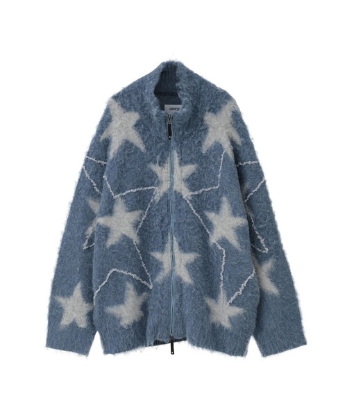 CONVERSE TOKYO(コンバーストウキョウ)の「STAR★ ALLOVER STITCH ZIP-UP KNIT CARDIGAN(ニット/セーター・レディース・グレー/サックスブルー・SMALL/MEDIUM)」の2枚目の写真