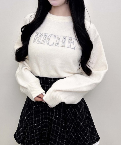 INGNI(イング)の「ビジューロゴもちもちニット(ニット/セーター・レディース・ブラック/ベージュ/ライトグレー/アイボリー・M)」の1枚目の写真