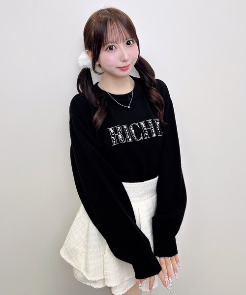 INGNI(イング)の「ビジューロゴもちもちニット(ニット/セーター・レディース・ブラック/ベージュ/ライトグレー/アイボリー・M)」の2枚目の写真